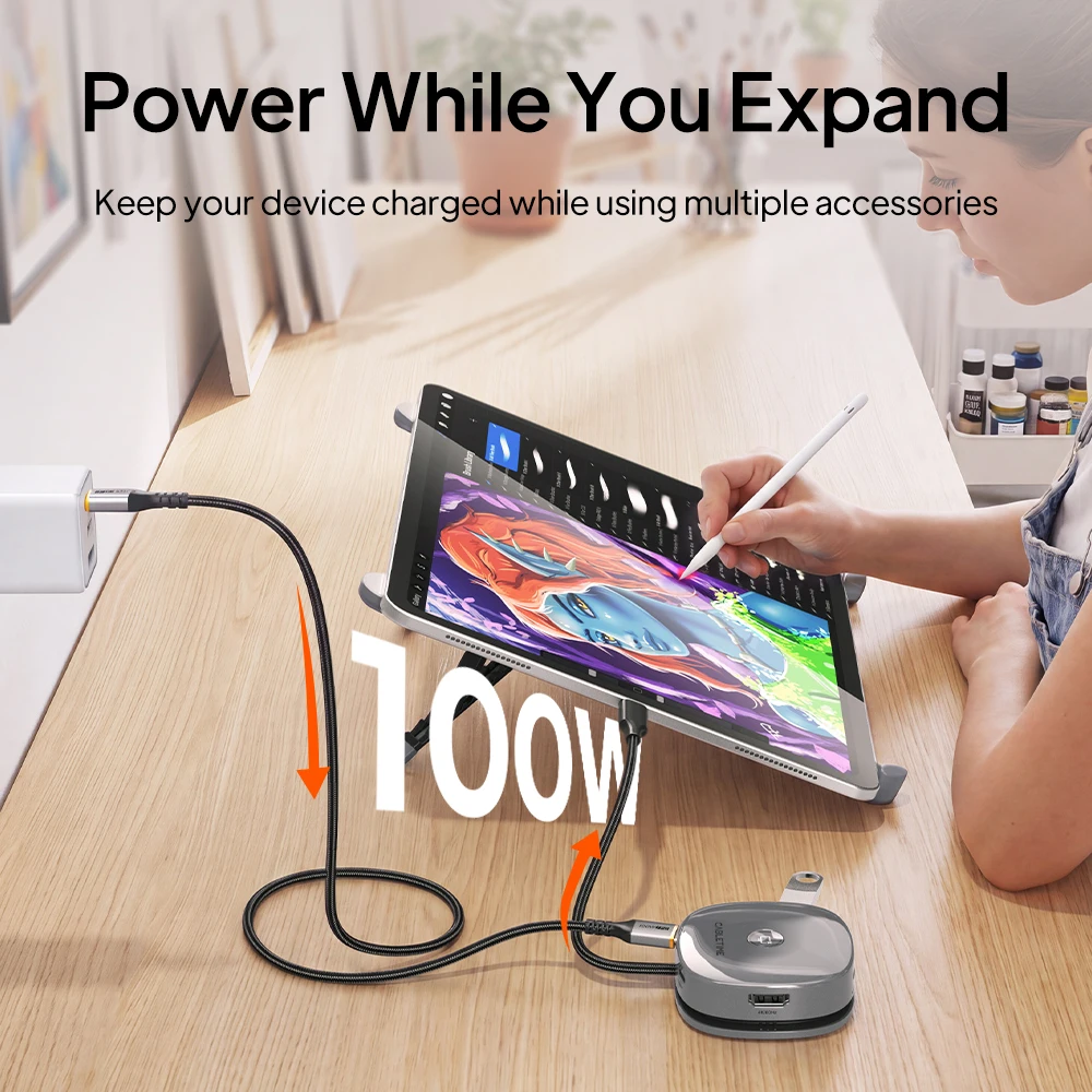 CABLETIME 7-in-1 Magnetic USB-C Hub with 4K60Hz HDMI & 5Gbps Dual Card Reader SD/TF 3.0for iPhone MacBook Laptop