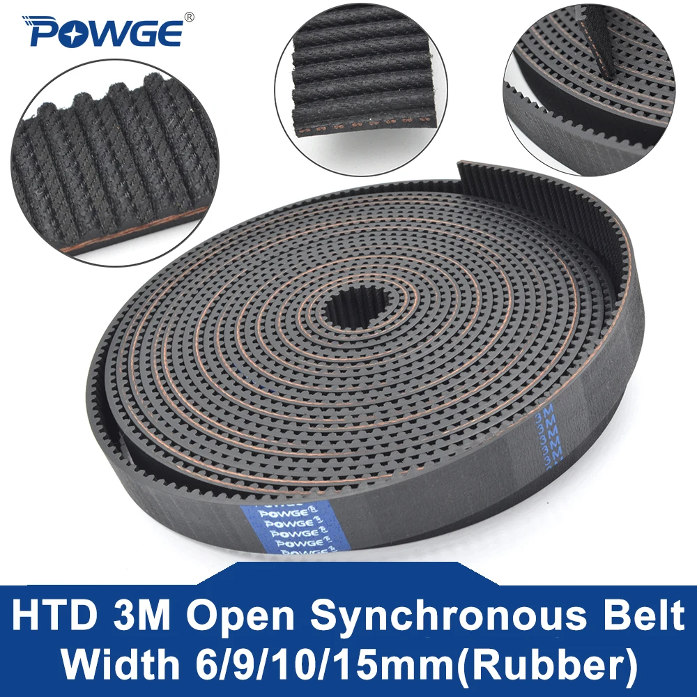 POWGE High torque HTD 3M otwarty synchroniczny pasek rozrządu szerokość 6/9/10/15/20mm długość 5M/10M/50M guma neoprenowa HTD3M koło pasowe CNC