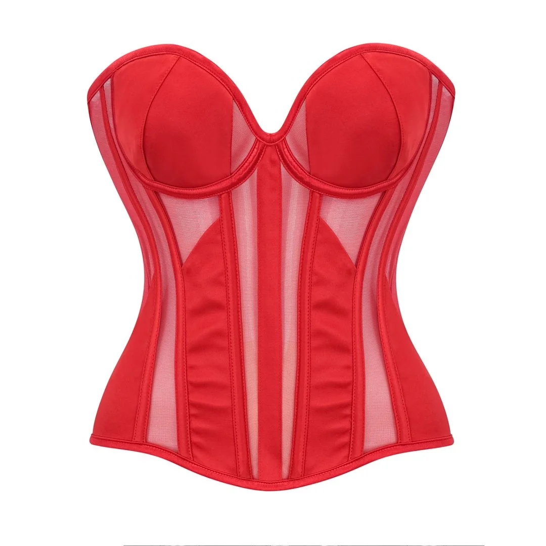 

Sexy See Through Mesh Bra Corset Gothic Streetwear Overbust Bustier Strapless Boned Slim Body Shaper Women