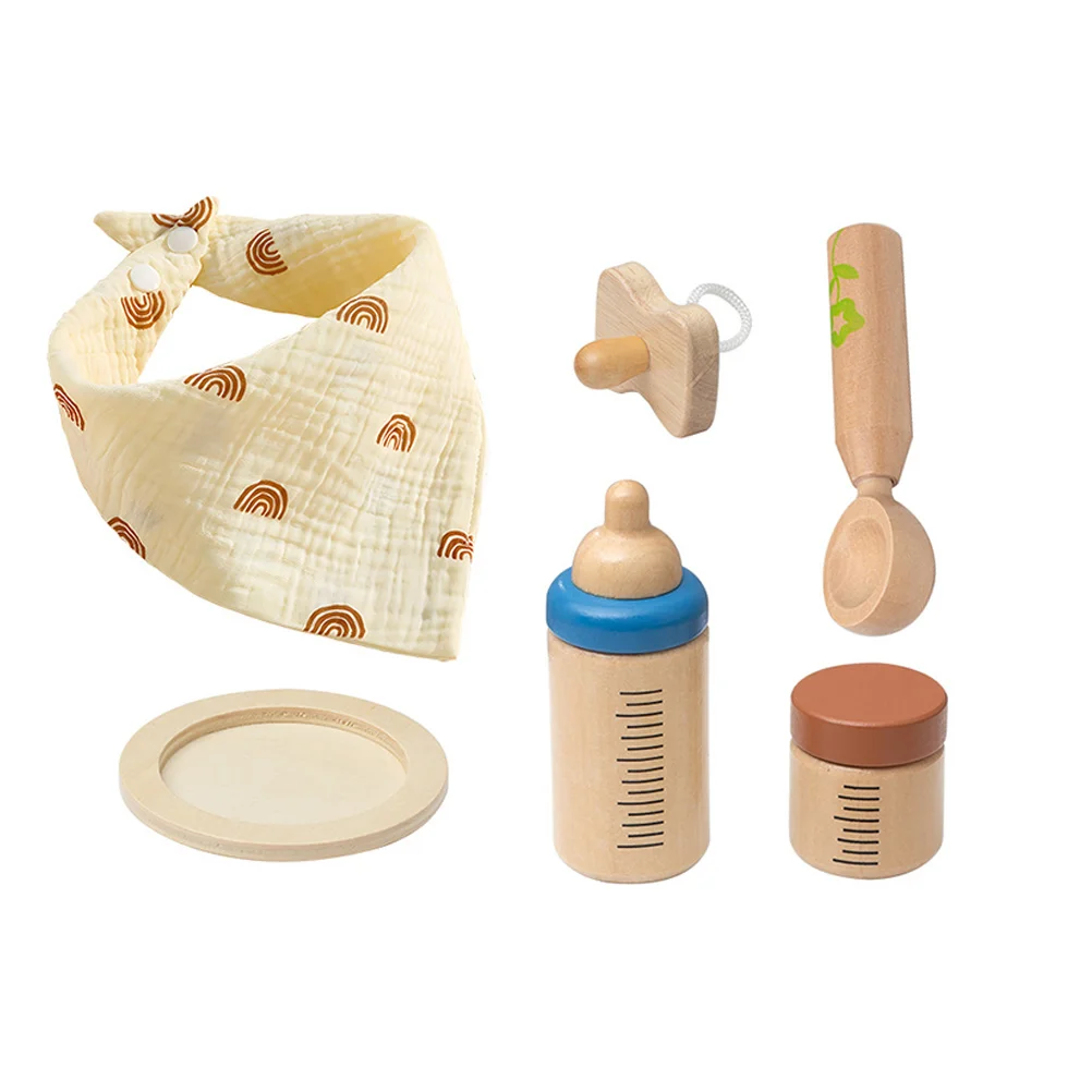 

Bottle Feeding Toys Pretend Play Toddler Kids Decorate Wood for Tableware Wooden Playset Child