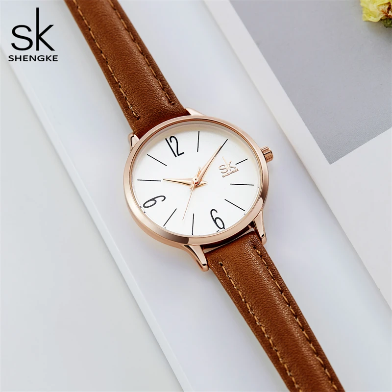 Shengke new watch women Casual Leather Female\'s Watches Girl Wristwatches Japanese Quartz Clock Relogio Feminino Reloj Mujer