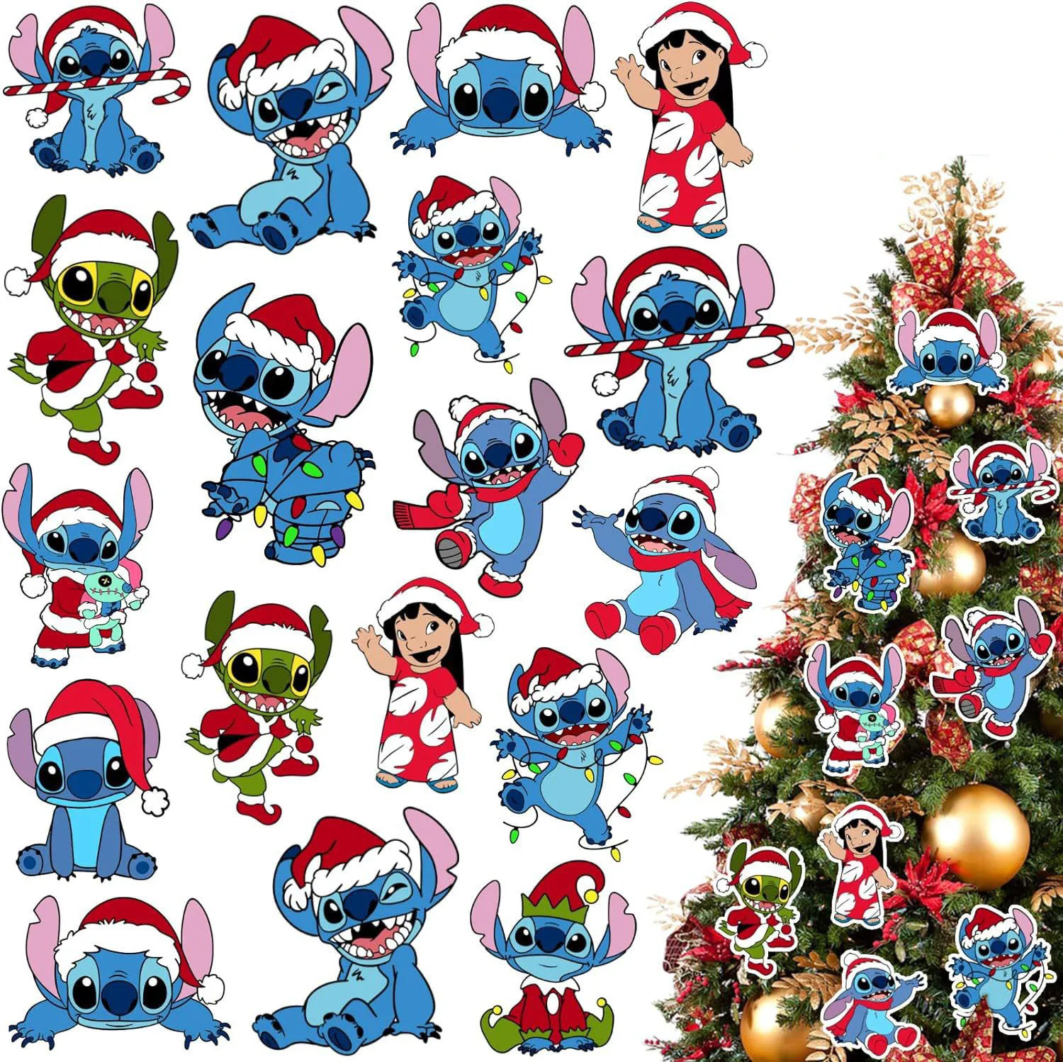 12/48pcs/set Stitch Christmas Ornaments Anime Cartoon Wooden Christmas Tree Decoration Pendants Home Decor Kids Cute Gifts