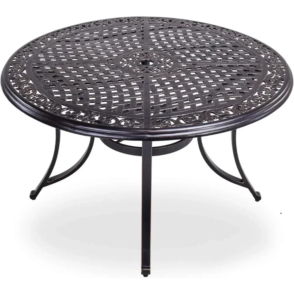 

48" Round Alum Casting Patio Dining Table with Umbrella Hole for Outdoor Garden, Porch, Deck 48"D x 48"W x 28"H