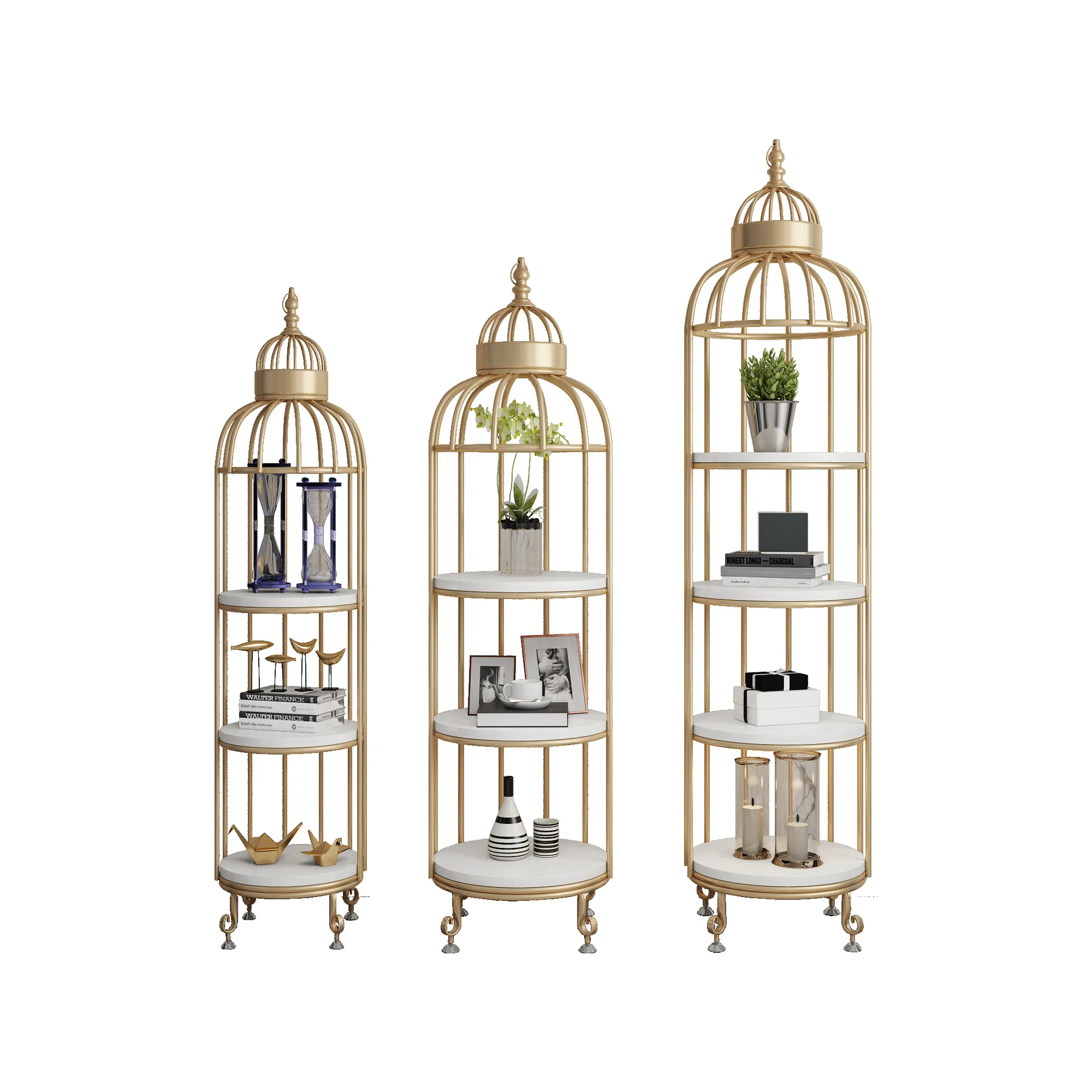 Multi-tier Creative Birdcage Rack for Living Room Indoor Iron Flower Stand Solid Wood Shelf  Decoration  Home Storage Racks