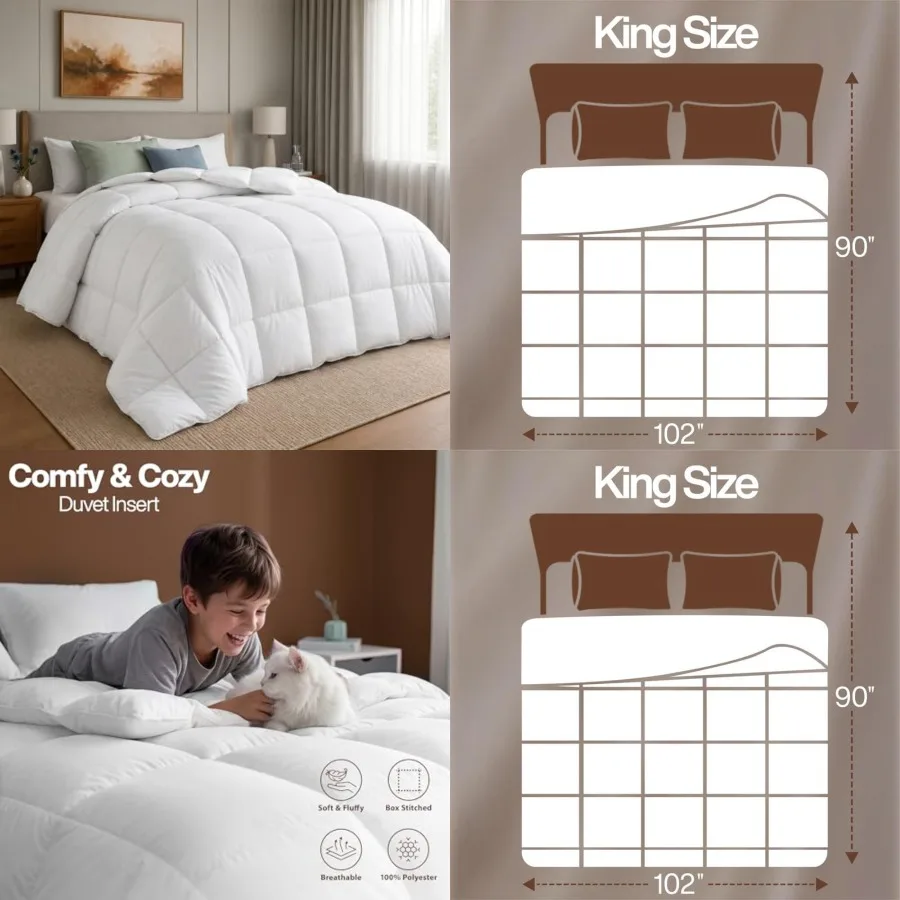 

Comforter Duvet Insert, Quilted Comforter with Corner Tabs, Box Stitched Down Alternative Comforters Size 90 x 102 Inch
