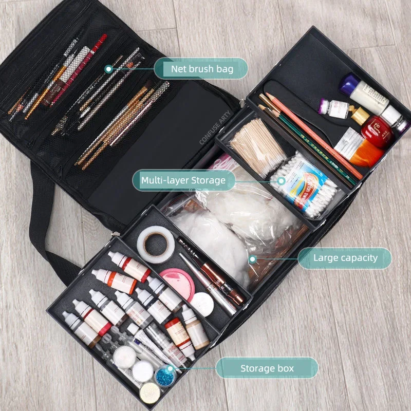 Large Capacity Make Up Bag Multi-layer Manicure Hairdressing Embroidery Tool Kit Cosmetics Storage Case