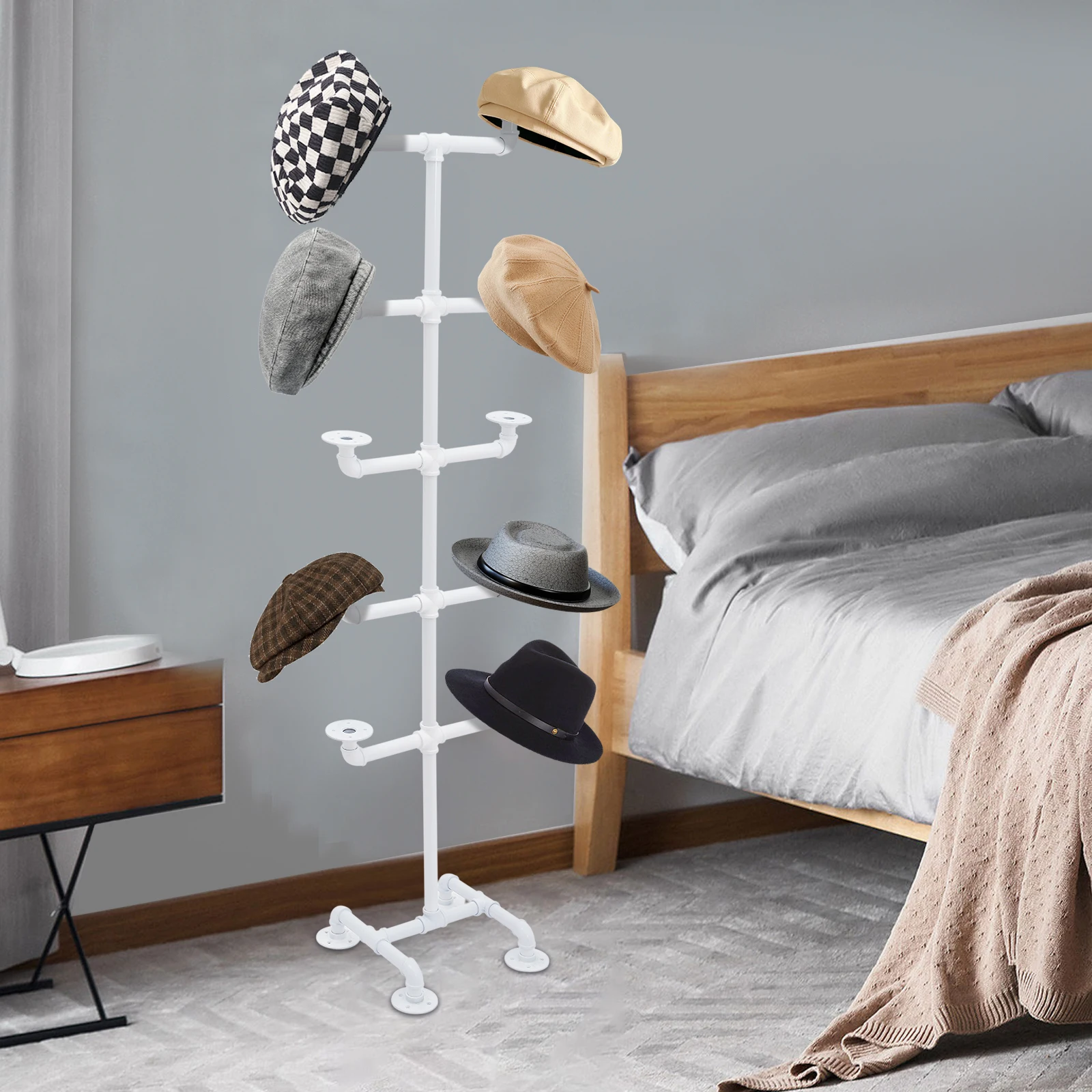 

Подставка для шляп в индустриальном стиле, держатель для хранения и демонстрации шляп, стойка для демонстрации шляп - белая
