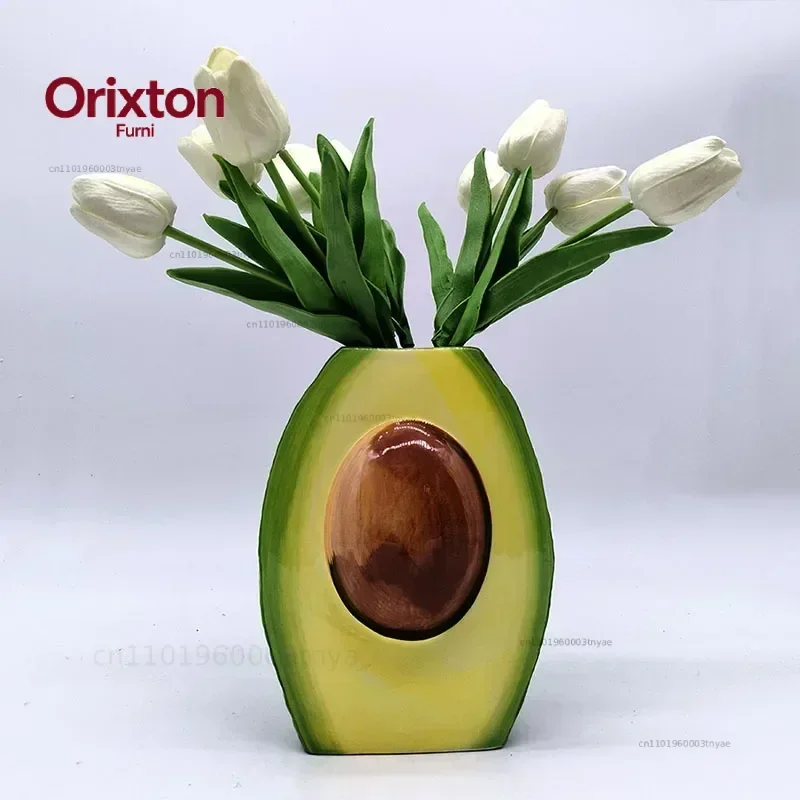 Creative Avocado Vase Porcelain Crafts Flower Pots Desk Decoration Ceramic Vase Artificial Flowers Decorative Floral Arrangement