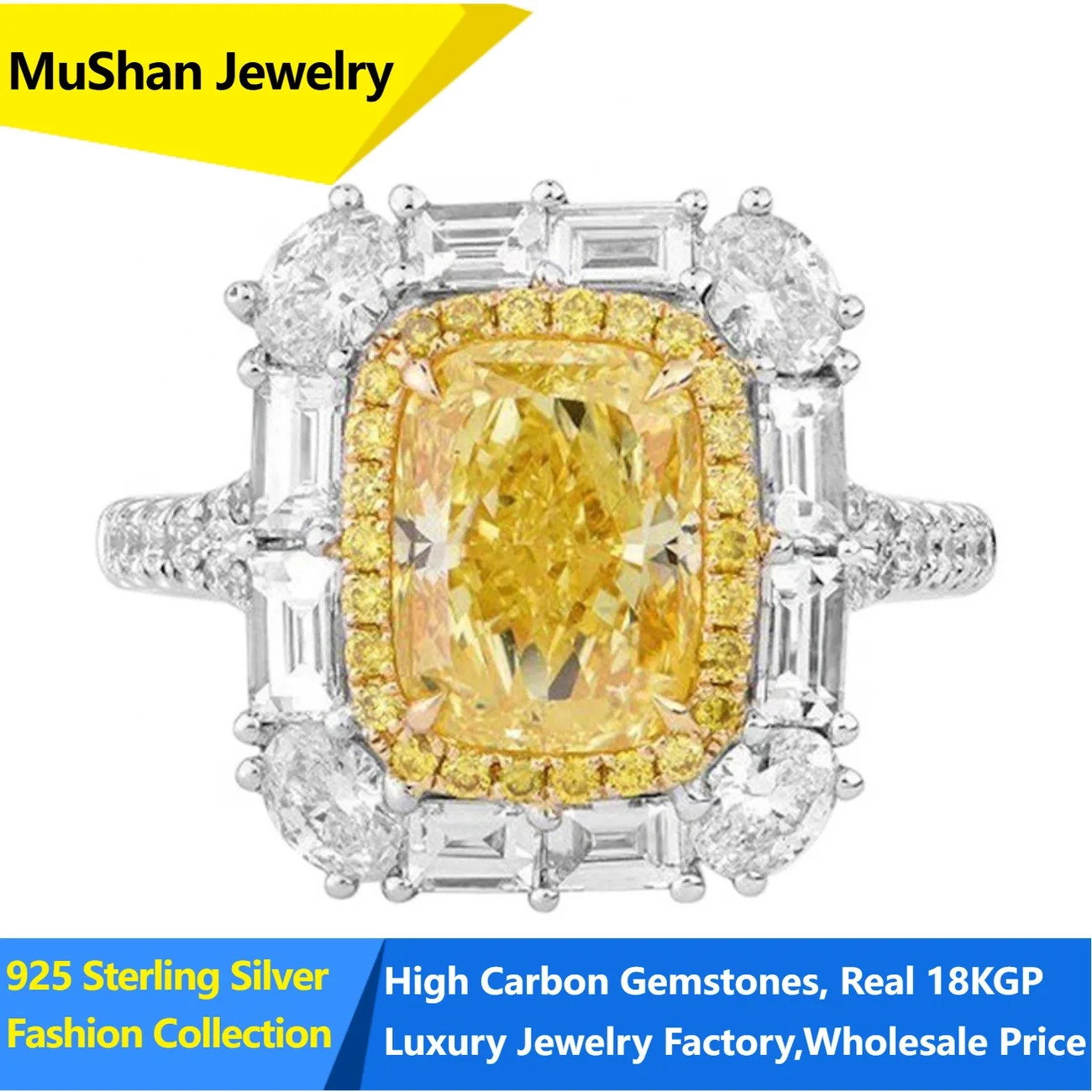 MuShan Jewelry Factory 925 Sterling Silver Rings Wedding Band for Women Certificate High Carbon Gemstones Ring s925 Fine Jewelry