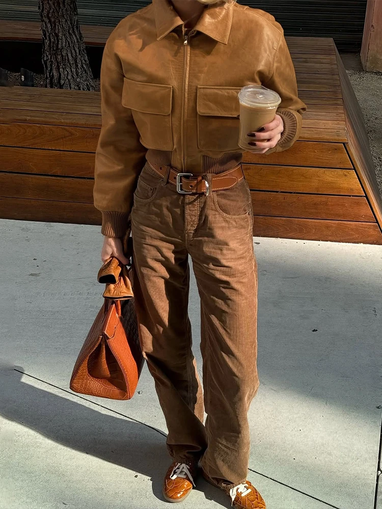 Kliou الخريف نمط جديد المحاصيل سترة امرأة فو الجلود البريدي التلبيب جيب الديكور كم كامل شارع العليا معاطف الموضة الكلاسيكية