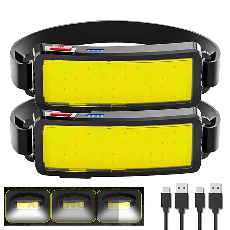 Powerful COB LED Headlamp Type-c Rechargeable Head Flashlight for Portable Outdoor Fishing Camping Lantern Waterproof Torch