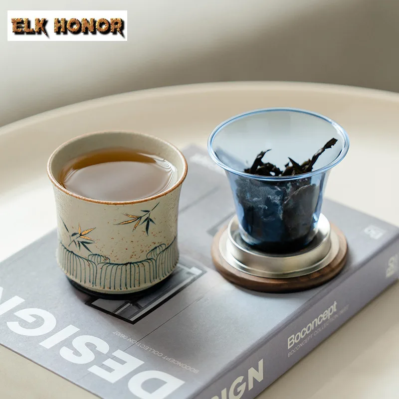 150ml Hand-painted Bamboo Shadow Single-person Travel Tea Brewing Cup Tea Making Organizer Portable Outdoor Handbag Teaset Craft