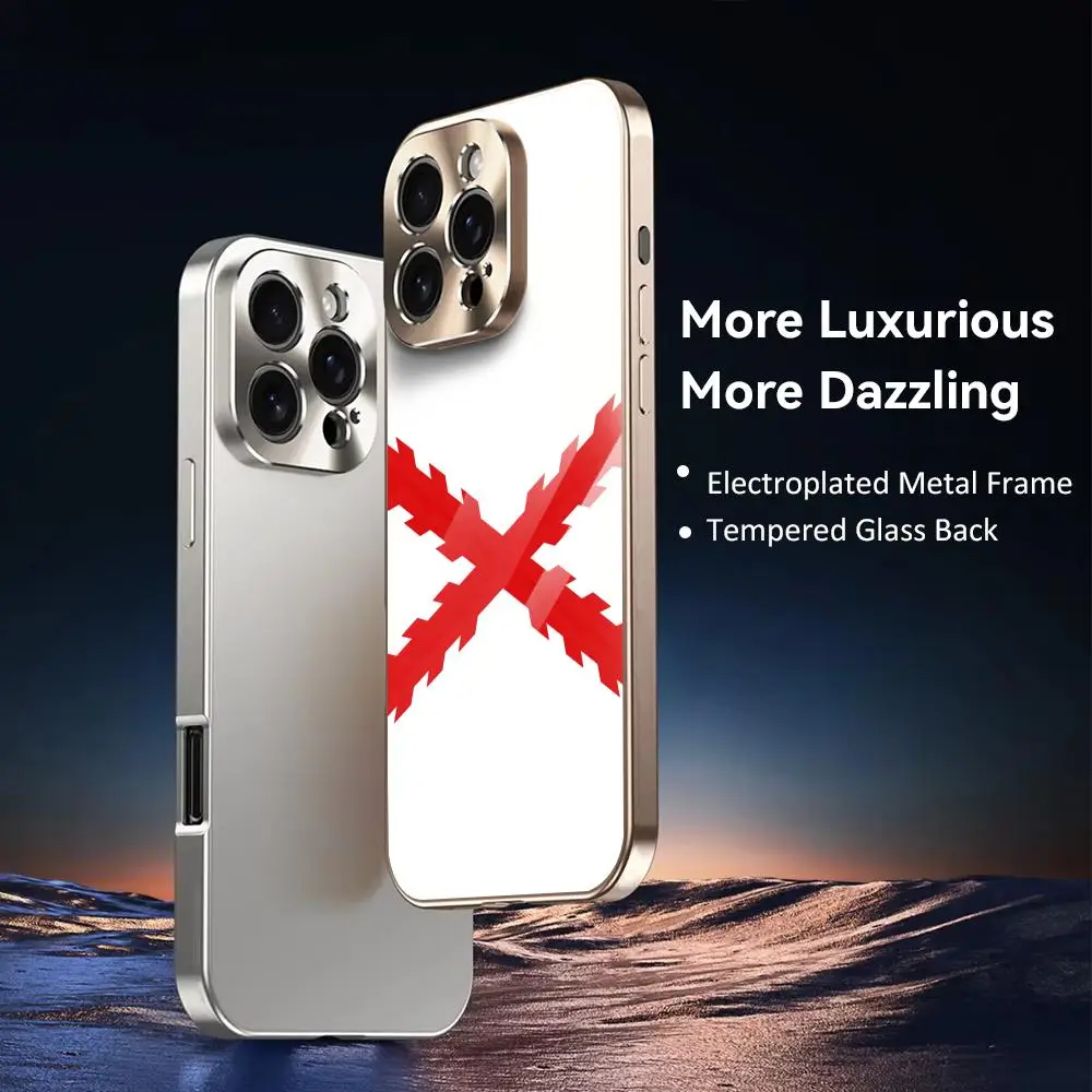Etui na telefon z krzyżem Burgundii do iPhone 17 16 15 14 13 Pro Max Plus, metalowe etui z powłoką galwaniczną, szklana tylna obudowa. — zdjęcie produktu 6