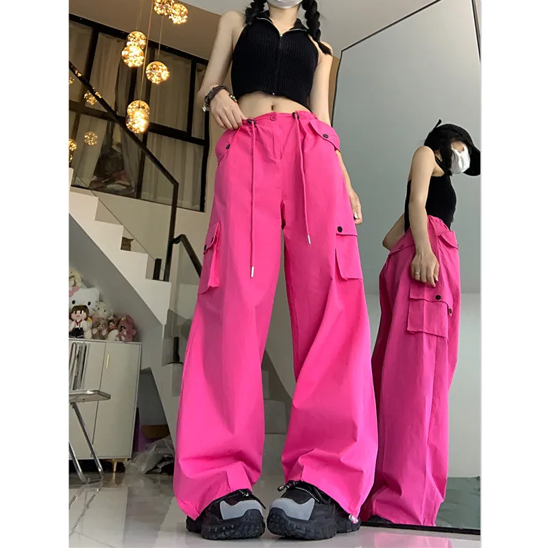 

WCFCX STUDIO American Retro Rose Cargo Pants Women's High Waist Wide Leg Pants ins Fashionable Casual Versatile Straight Trouser