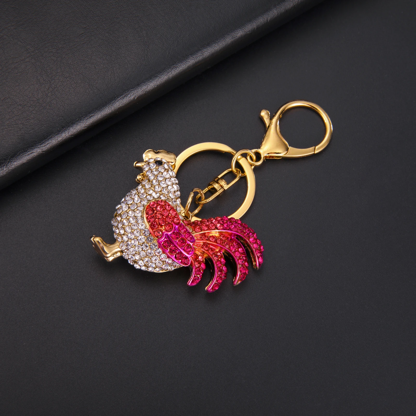 Vassago Rhinestone Zodiac Chicken Rooster Key Chains Ring Keychains Animal Jewelry For Women Girls Bag Pendant Car Charms Gifts