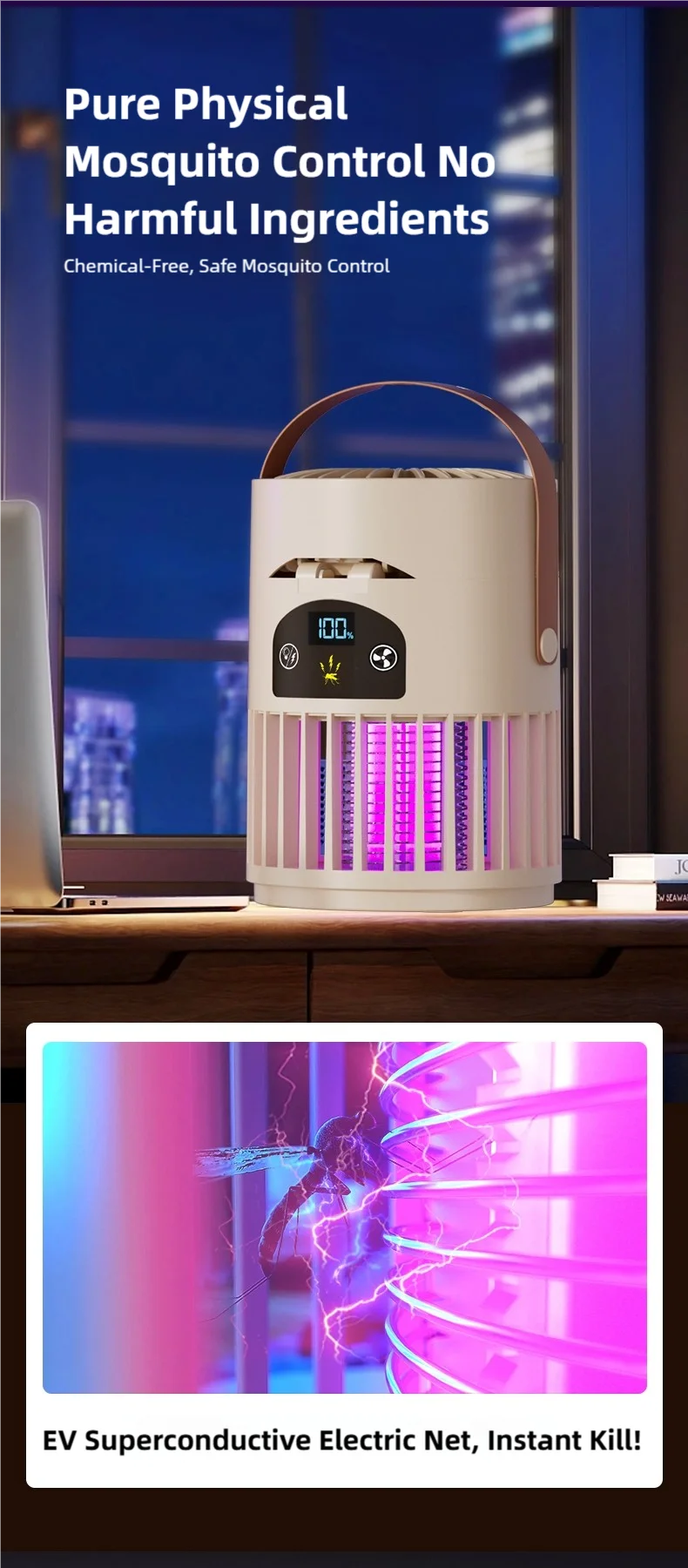 TINSOL 6-in-1 Mückenkiller-Lampe für Zuhause mit Kleinem Ventilator, Nachtlicht, Elektrischer Mückenschutz und Mückenfalle für Draußen – Detail 10