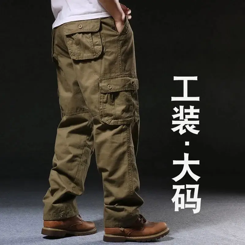 Men's Cross-Border Cargo Pants New Arrival Spring Autumn Casual Trousers Multi-Pocket Straight-Leg Loose-Fit Pure Cotton Wadded