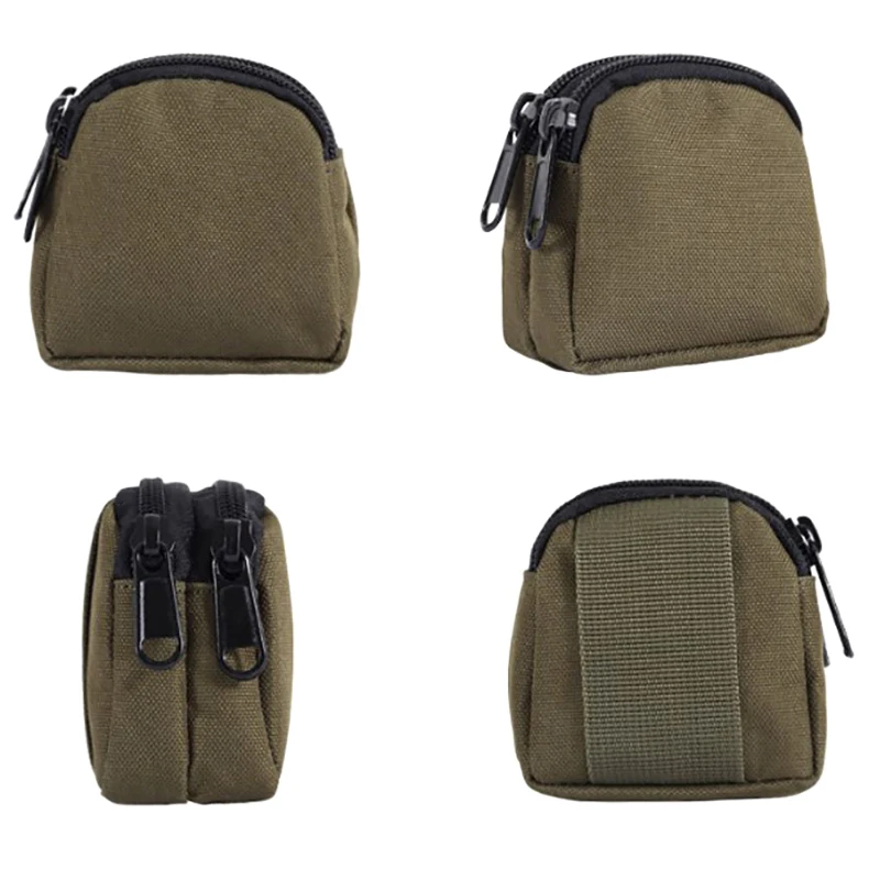 Nylon Double Zipper Pocket Coin Purse Men Outdoor Pouch Lightweight Small Card Holder Keys Storage Belt Waist Bag