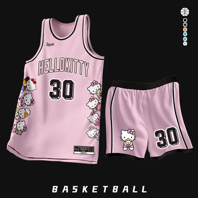 2024 Hello Kitty letnie nowe dzieci koszulka bez rękawów chłopców strój koszykarski druk 3d zawody sportowe mundur szkoleniowy