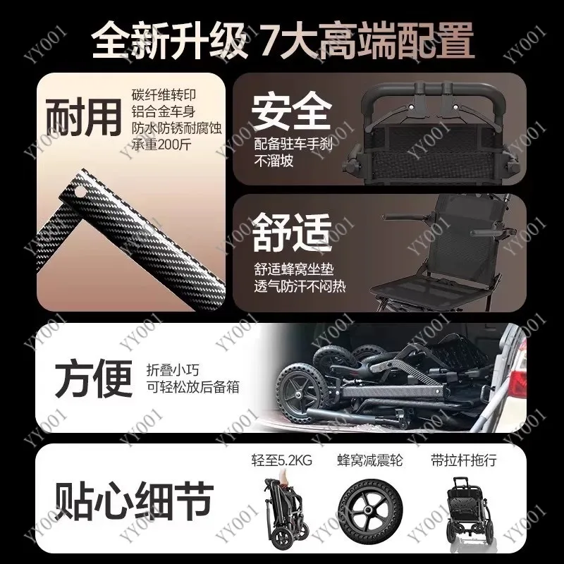 Foldable Transport Wheelchair, German Quality, Lightweight Portable Travel Chair for Adults