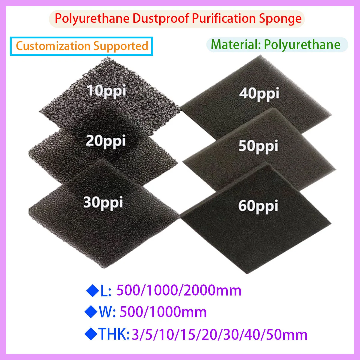 

Dustproof Filter Sponge Polyurethane Filter Cotton Length 500/1000/2000mm