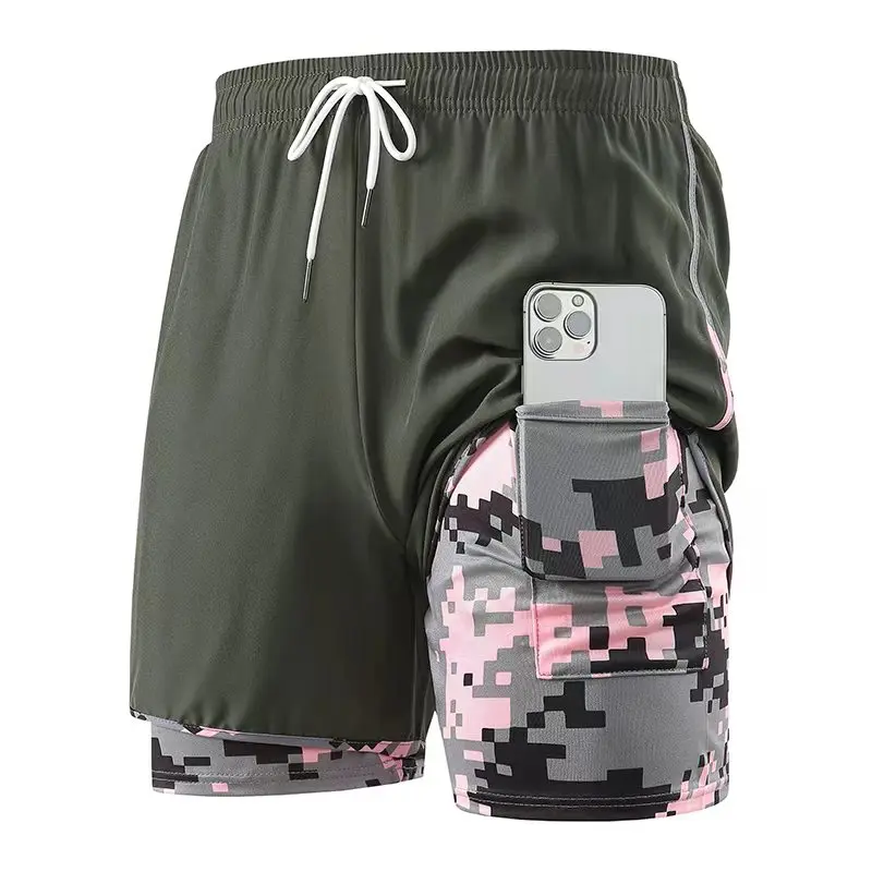 

Летние мужские шорты, камуфляжные шорты для бега, мужские спортивные шорты для тренажерного зала, быстросохнущие шорты 2 в 1 для тренировок, фитнеса, бега, короткие штаны