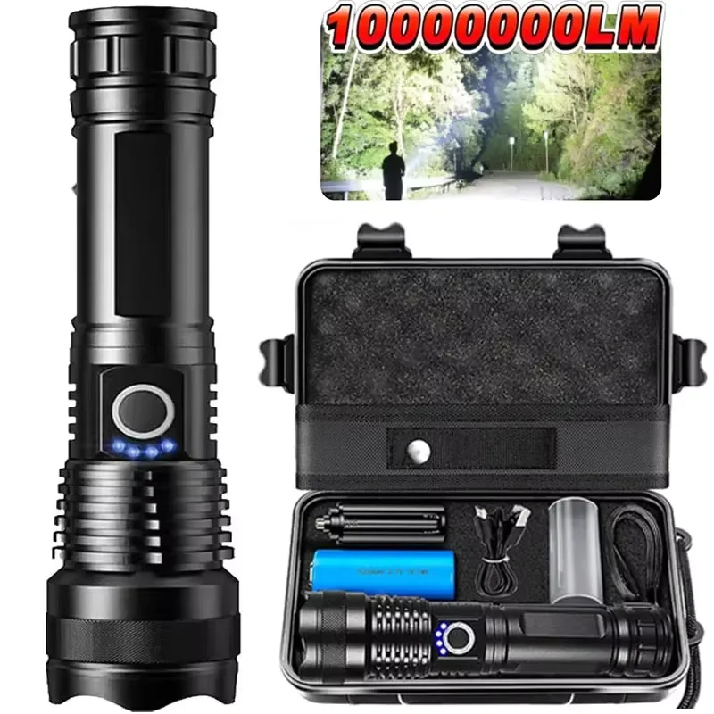 Lanterna Tática LED Recarregável de Alta Potência em Liga de Alumínio com Zoom Telescópico para Acampamento Noturno e Pesca ao Ar Livre