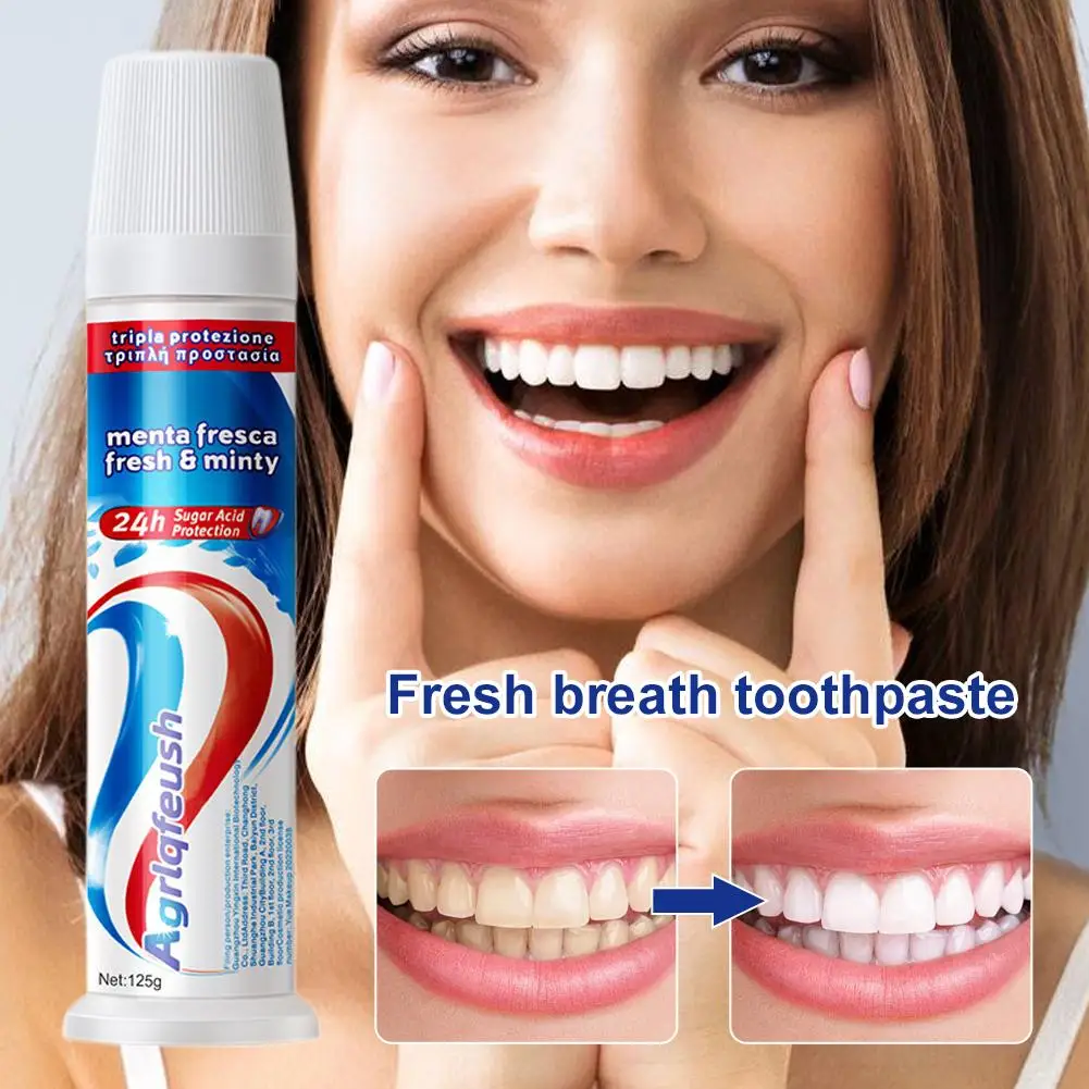 

3-цветная отбеливающая зубная паста Fights Желтая и дымовые пятна для свежего дыхания Свежее, яркое и белое дыхание удаляет пятна