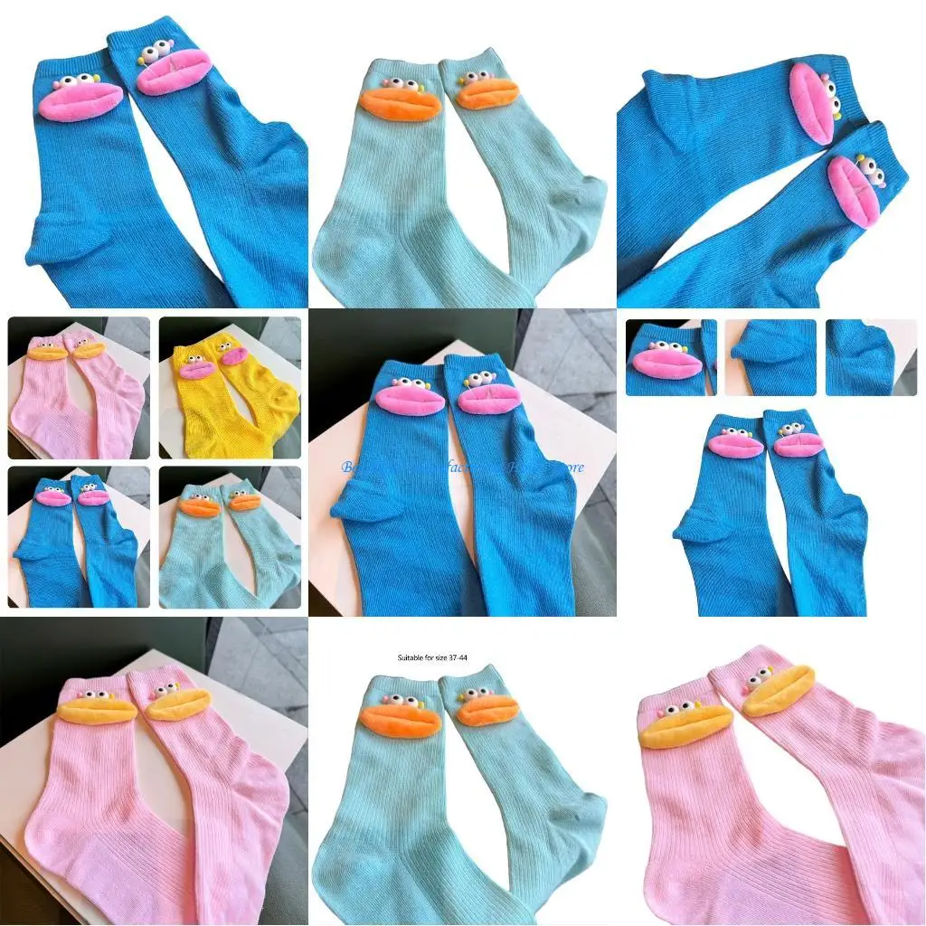 E56A Adulto Tornozelo Meias Cartoon Doll Crews Socks engraçados Meias algodão algodão