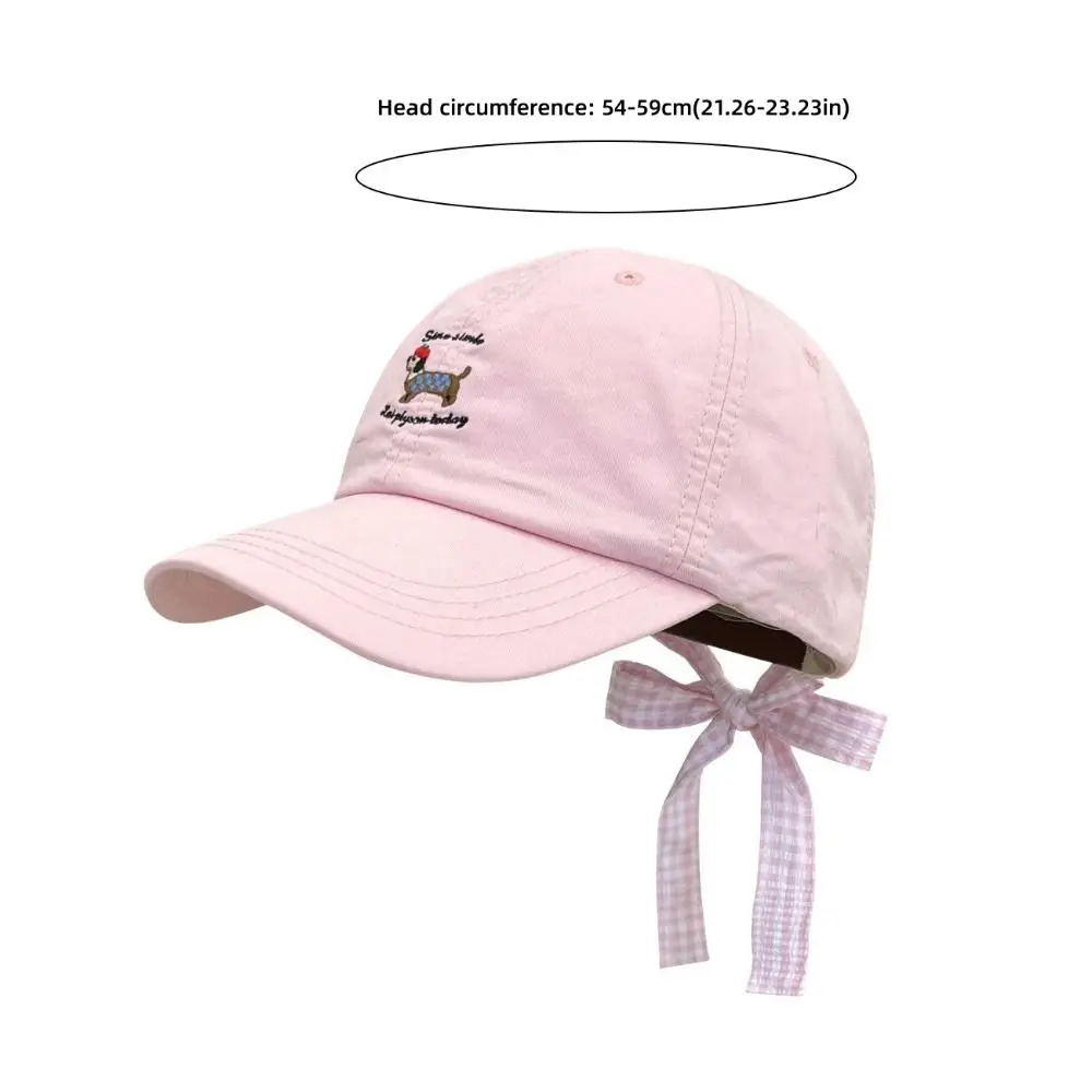 Neue Atmungsaktive Baseballkappe mit Schleife, Sonnenschutz-Entenschnabelmütze im Koreanischen Stil, Bestickter Hunde-Sonnenhut für Frühling/Sommer – Detail 1