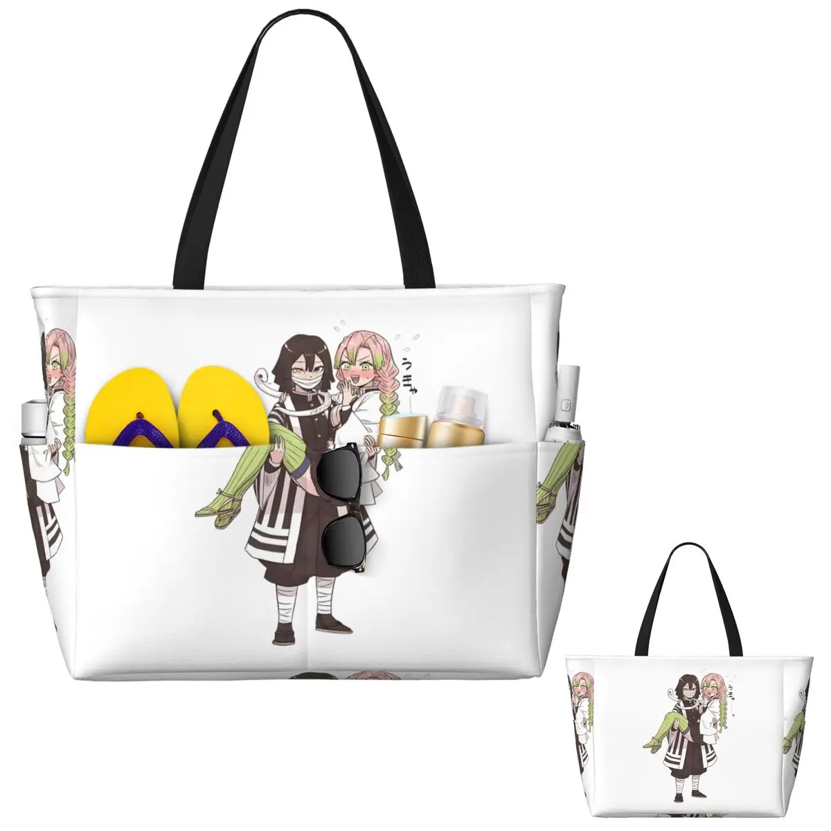 Mitsuri Kanroji And Iguro Obanai Beach Tote Bag Sport Gym Yoga Duffle Large Tote Bag Women Travel Bag Fitness bag