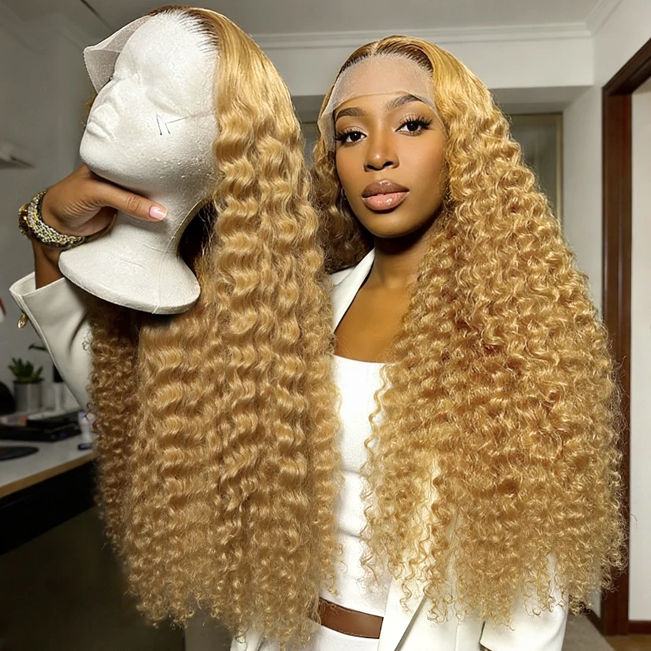 

13x4 HD Lace #27 Blonde Colored Deep Curly 15A Grade Transparent Lace Raw Virgin Vietnamese Human Hair PrePlucked for Black Women 30 32 34 inches