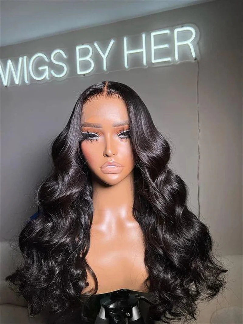 Black Soft Long Natural Glueless 28'' Body Wave 5x5 Silk Base Jewish Human Hair Wig Baby Hair HD Lace European Hair Preplucked