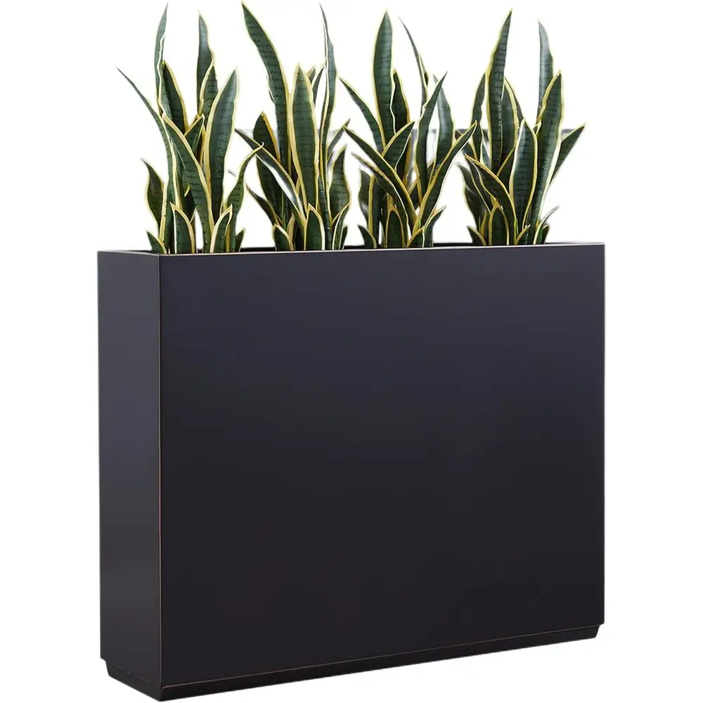

Outdoor Heavy Planter, 38x10x30 Tall, Metal Divider, Brushed Gold Edge, No Assembly, Black