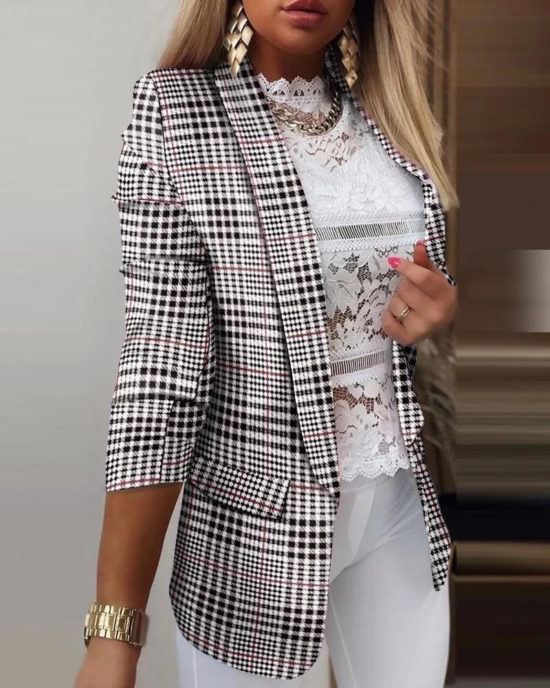 Setelan Lengan Panjang Kasual Pakaian Luar Wanita Kantor 2025 Mantel Blazer Motif Kupu-kupu Kerah Lipat Mode Musim Semi Musim Gugur untuk Wanita