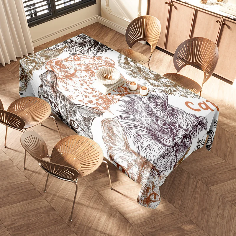 Modern Cat Print TableclothFloral Dinner Decor for Kitchen Party Supplies Machine Washable Placemats Set Tea Towels Package for