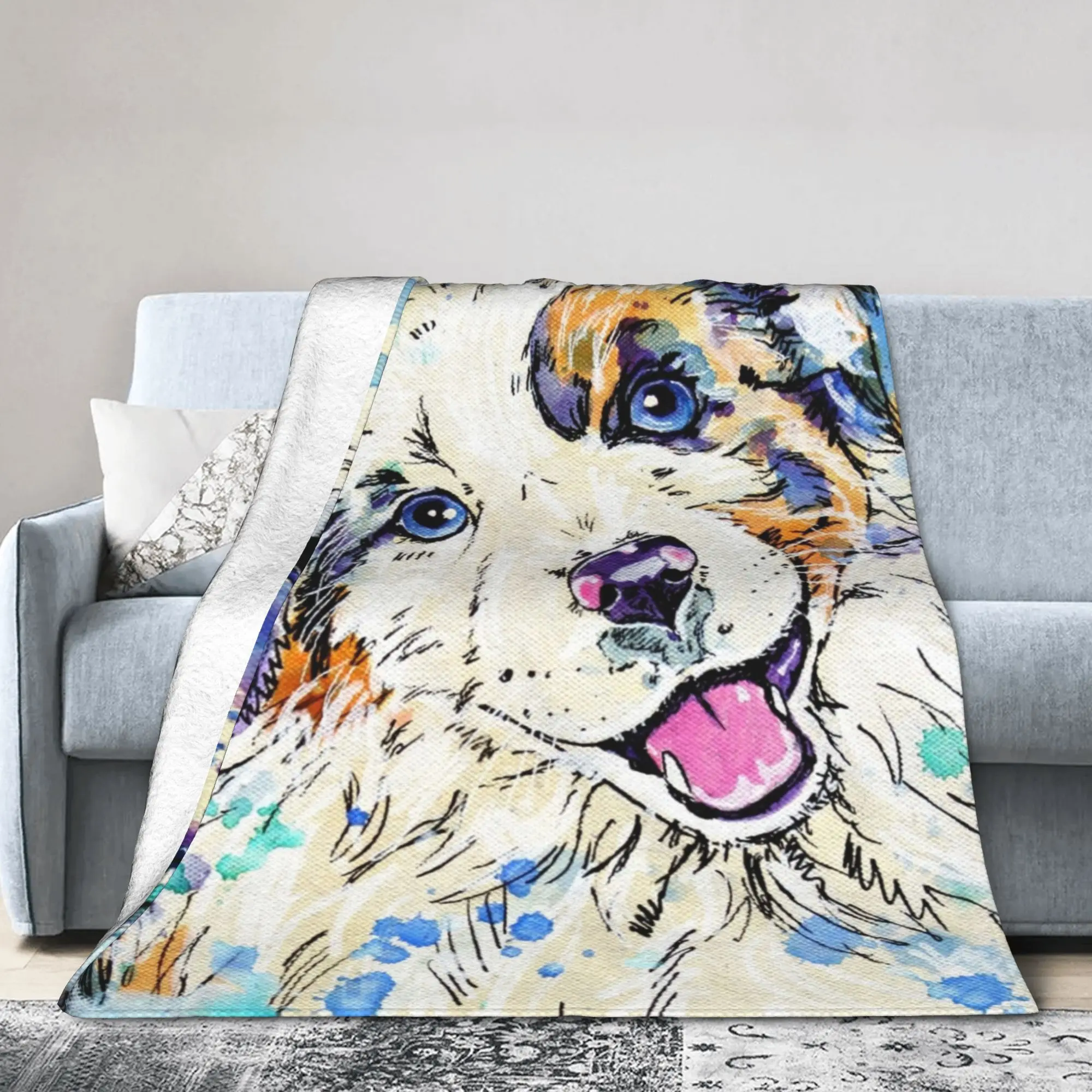 Custom Australian Shepherd Dog Blanket Fleece Soft Flannel Collie Puppy Throw Blankets for Bedding Sofa Office Spring Autumn