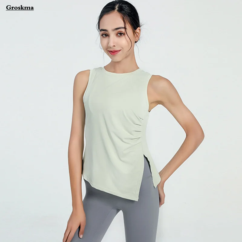 

Pleated Women Yoga Shirts Fitness Sleeveless Tees Gym Running Sportswear Tank Tops Quick Dry Vest Clothing Haut Femme