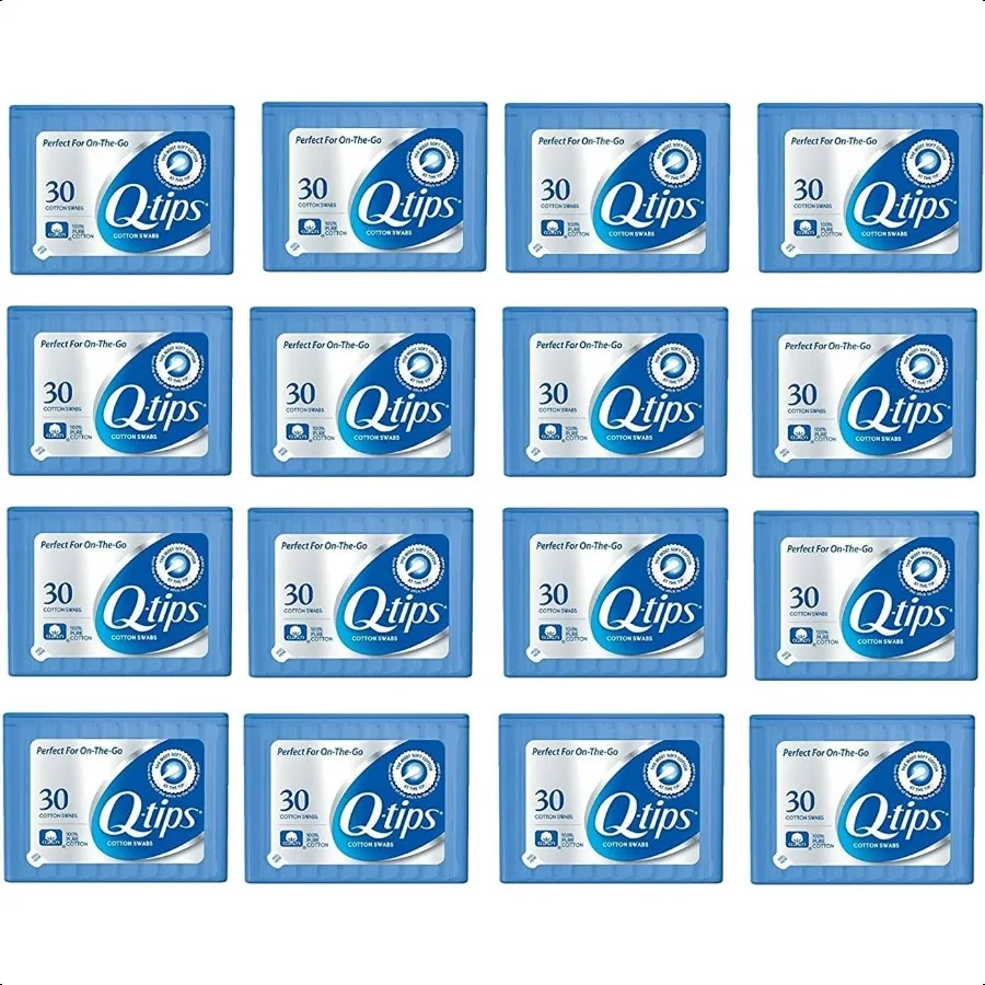 Qtips Tamponi di cotone da viaggio, confezione da 30 pezzi da 16