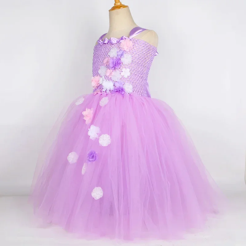 Vestido tutú Encanto Isabella para niñas, disfraz de princesa Madrigal de Halloween, fiesta de Carnaval púrpura, vestido de Hada de las flores elegante para niños