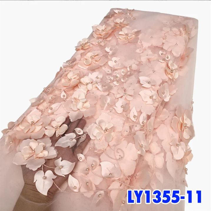 White 3D Bead Lace Fabric for Weddings