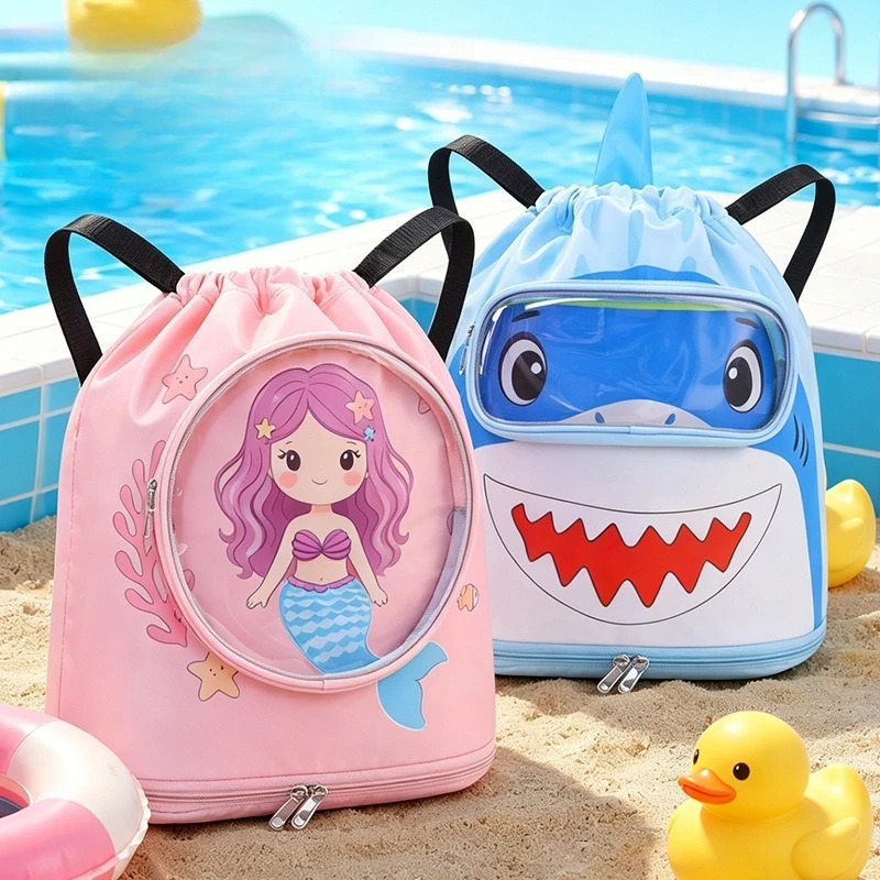 Image 3: Sac de natation pour enfants avec séparation humide/sèche, rangement indépendant pour chaussures, sac à dos de plage imperméable et léger