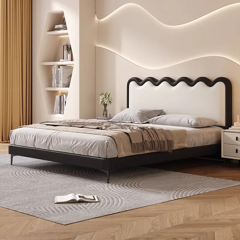 Wave ripple bed, light luxury modern simple leather bed