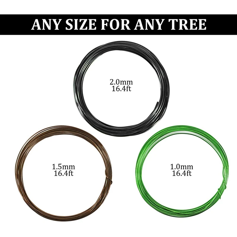 SEWS-9 Rolls Bonsai Wires Anodized Aluminum Bonsai Training Wire With 3 Sizes (1.0 Mm, 1.5 Mm, 2.0 Mm), Total 147 Feet