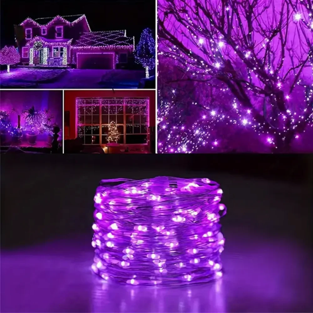 10m 100LED-3m30LED Fairy Light AA Battery Powered, Purple Copper Line Light, Suitable for Bedroom, Christmas, Party Decoration