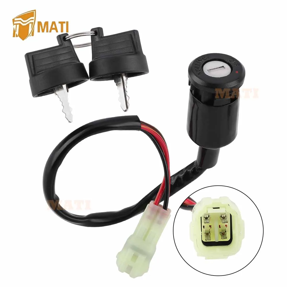 MATI Ignition Key Switch for Yamaha YFM90 Raptor 90 2009-2013 43D-H2510-00-00 43D-H2510-01-00 Exact connector Warranty 1 year