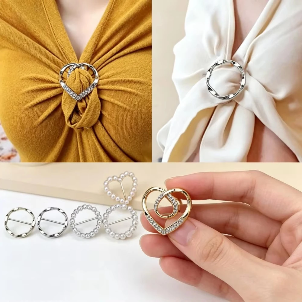 4Pcs Metal Ring Knotted Brooch Scarf Buckle T-Shirt Hem Fastener Fashion Decor Women Girls Clothing Accessory