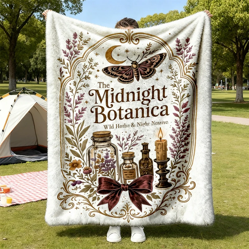 Midnight Botanica Cozy Blanket, Halloween Warm Blanket, Witchy Botanical Soft Blanket, Dark Cottagecore Spooky Flannel B