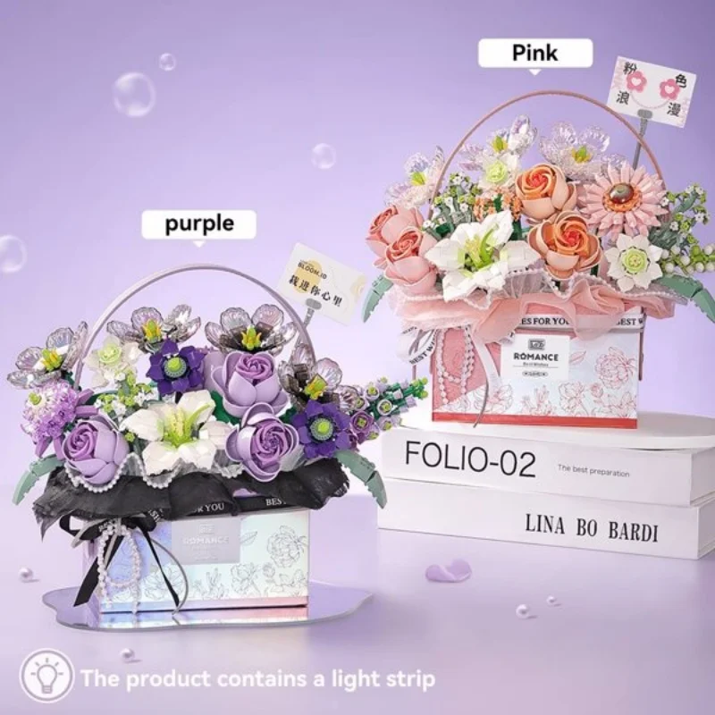 

1212 PCS Block Rose Flowers DIY Bouquet Building Set Toy with Handheld Box & Light for Kids Girlfriend Mom Birthdays Decorative