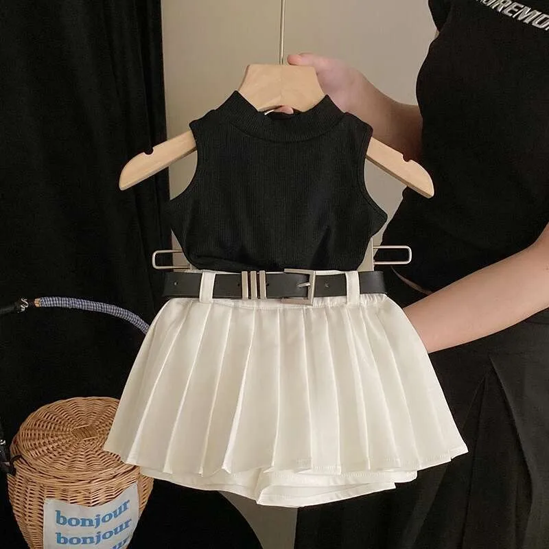 Children\'s Clothing sets 2-7Years Black Knitted Top and White Skirt Summer Outfit Toddler Infant Clothing Set Kids Wear